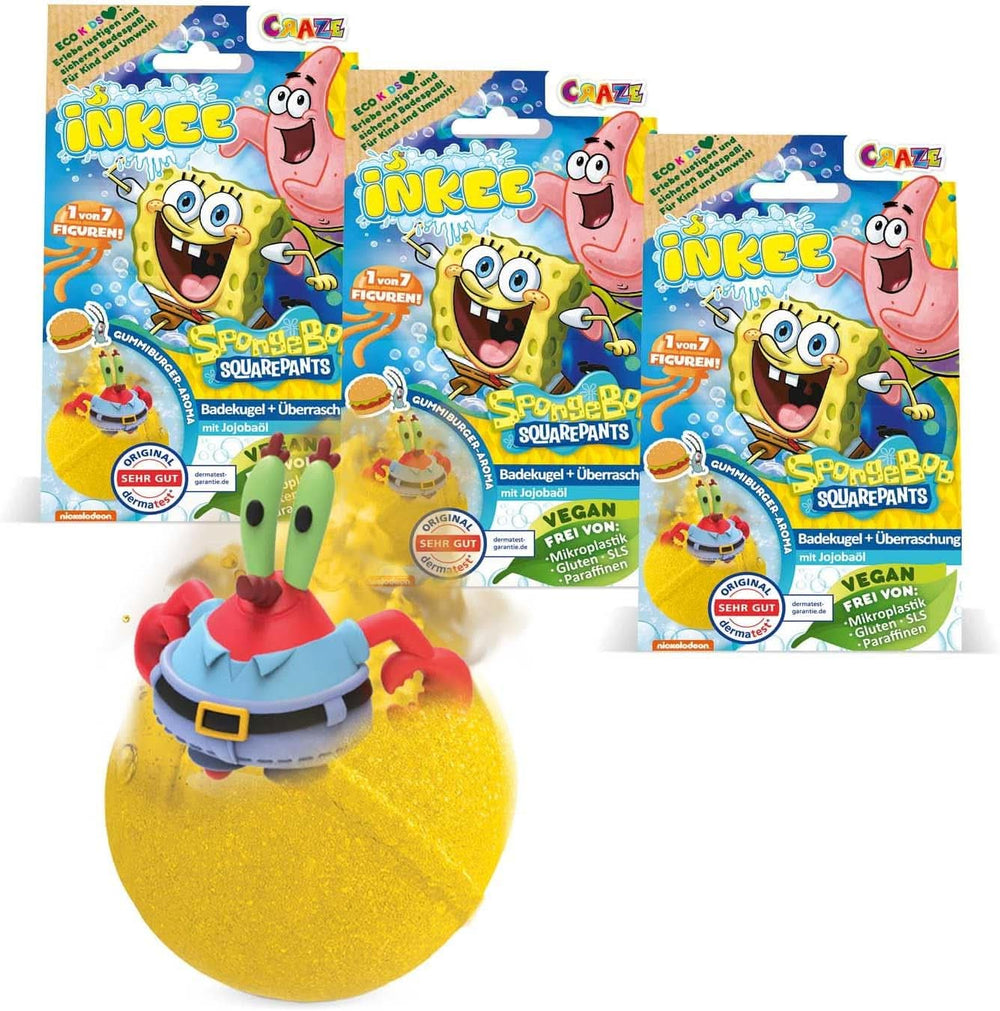 INKEE Spongebob Surprise Kids Bath Bomb Spongebob Squarepants Collectible 80 Grams Naty Shop Set of 3 Spongebob Surprise Bath Bombs