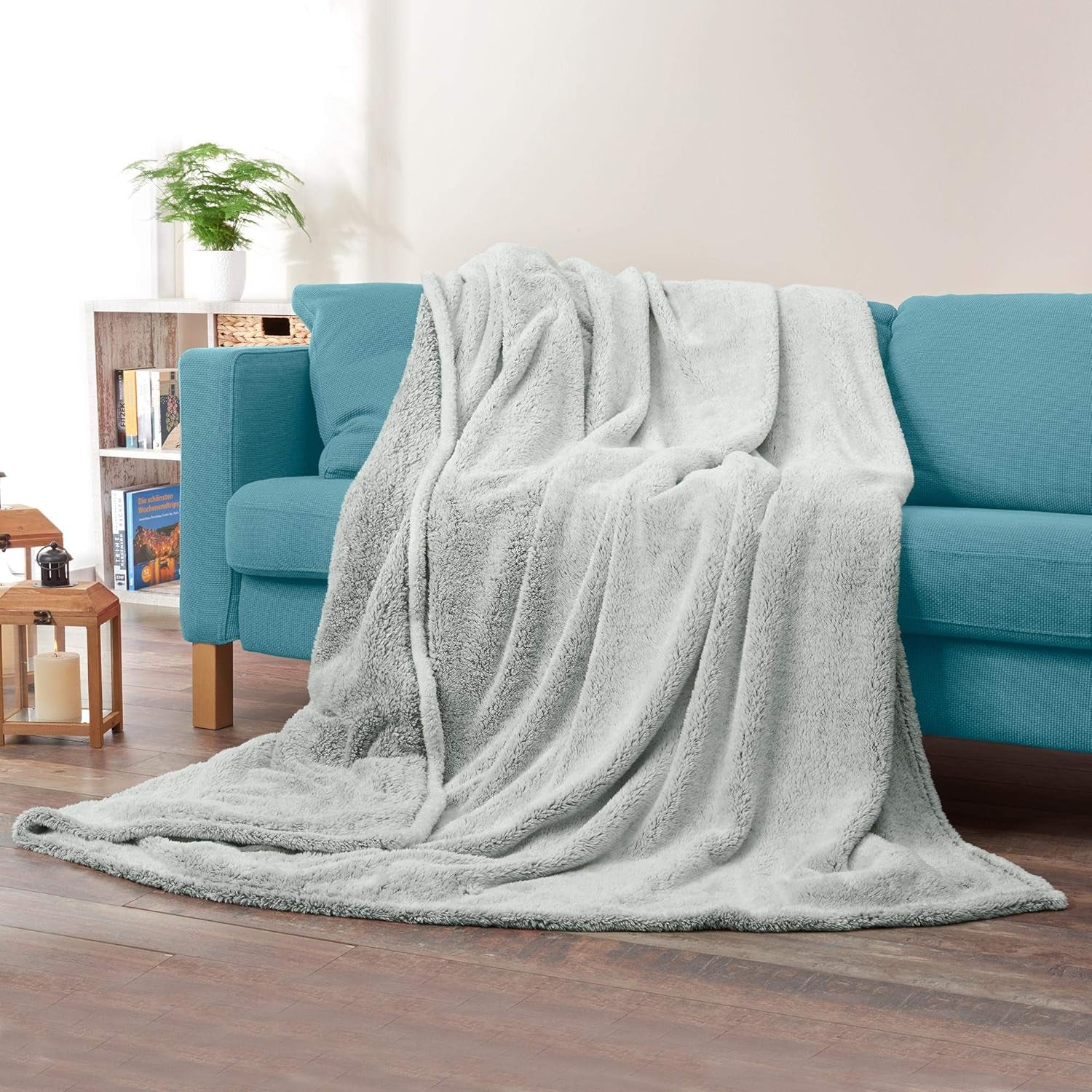 Aqua-Textil Fluffy cuddly blanket 150 X 200 Cm Gray White Melange Plush TV blanket Bedspread Sherpa Fleece Oeko-Tex Ottawa Beds and Blankets Besuche den aqua-textil-Store