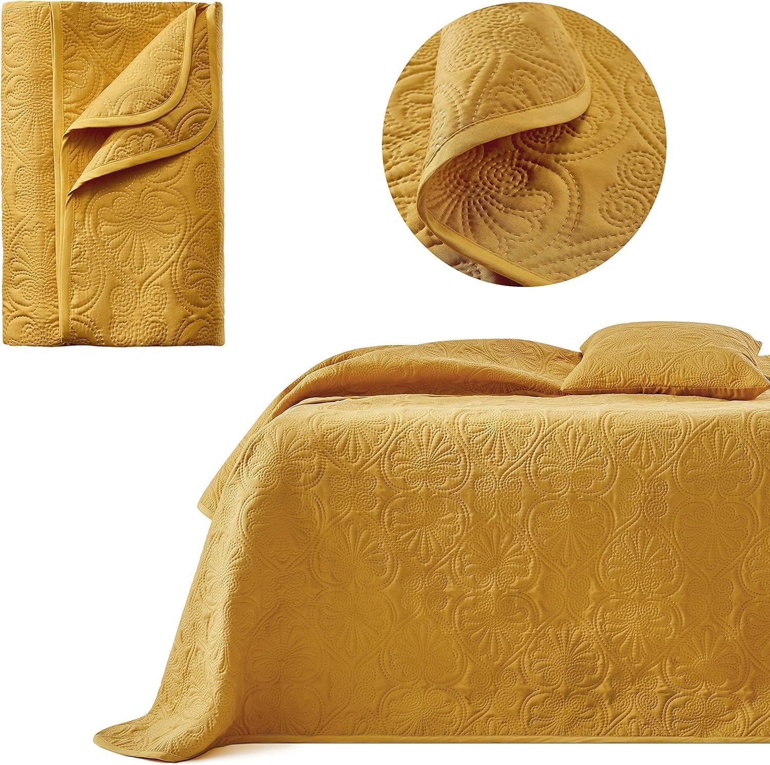 ROOM99 Leila Elegant bedspread in cream 240 X 260 Cm Versatile bedspread as a bedspread or sofa Throw blanket for bed and sofa Blanket style Ideal as a bedspread Beds and Blankets Beuche den ROOM99-Store Mustard 220X240