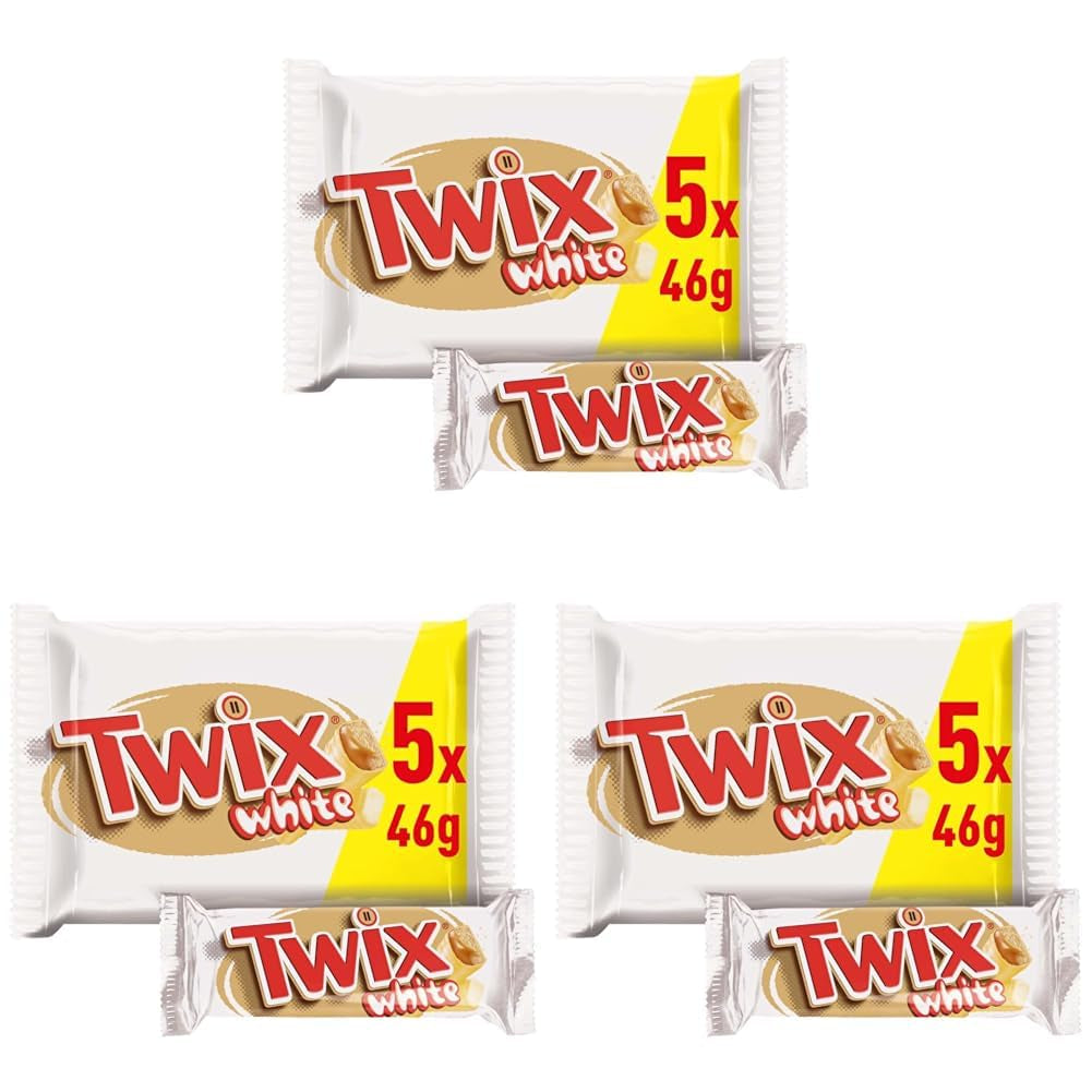 Twix white chocolate bars; caramel, biscuits, white chocolate; multiple pack of chocolates; 5 bars (5 x 46 g)
