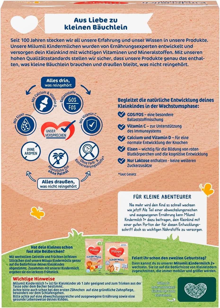 Milupa Milk for children Milumil 1 plus - from 1 year - for small children in the growing phase - accompanies natural development - 5 x 550 g powder Mother and Child Naty Shop