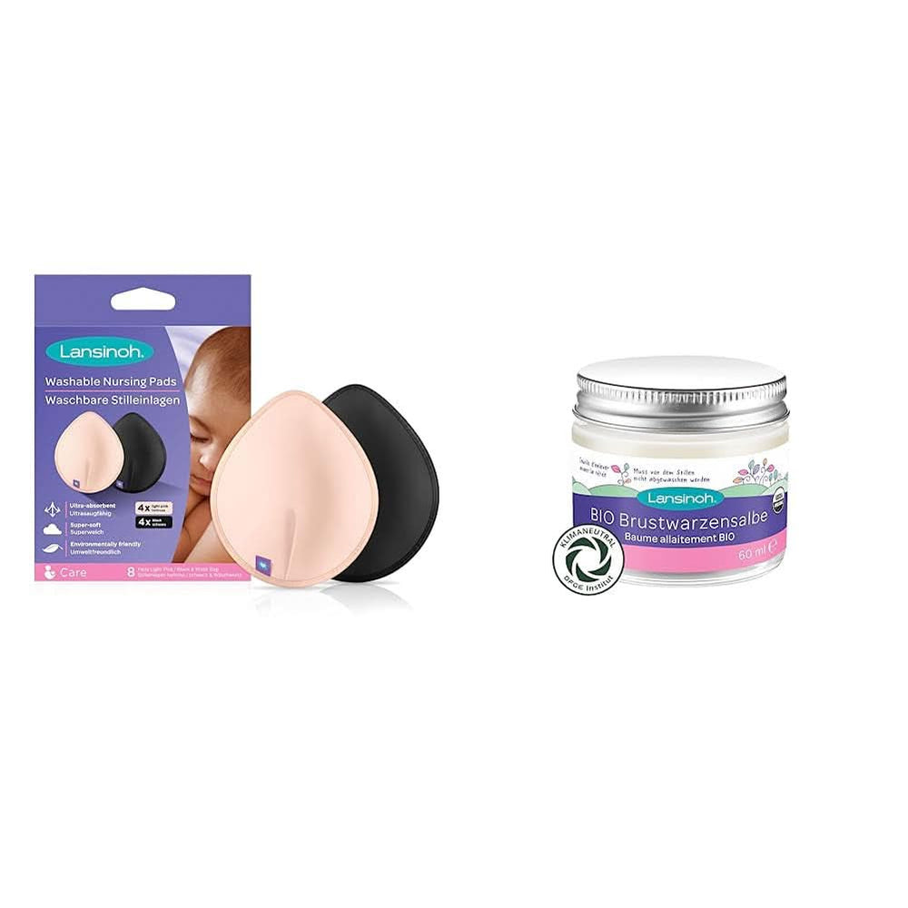 Lansinoh Light pink and black washable nursing pads - 8 pieces, Ultra absorbent and BIO nipple ointment Accessories Food and Breastfeeding Bebe Naty Shop