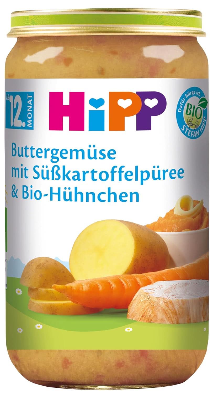 Hipp Butter vegetables with mashed sweet potatoes and organic chicken, pack of 6 (6 X 250 G) Mother and Child Naty Shop