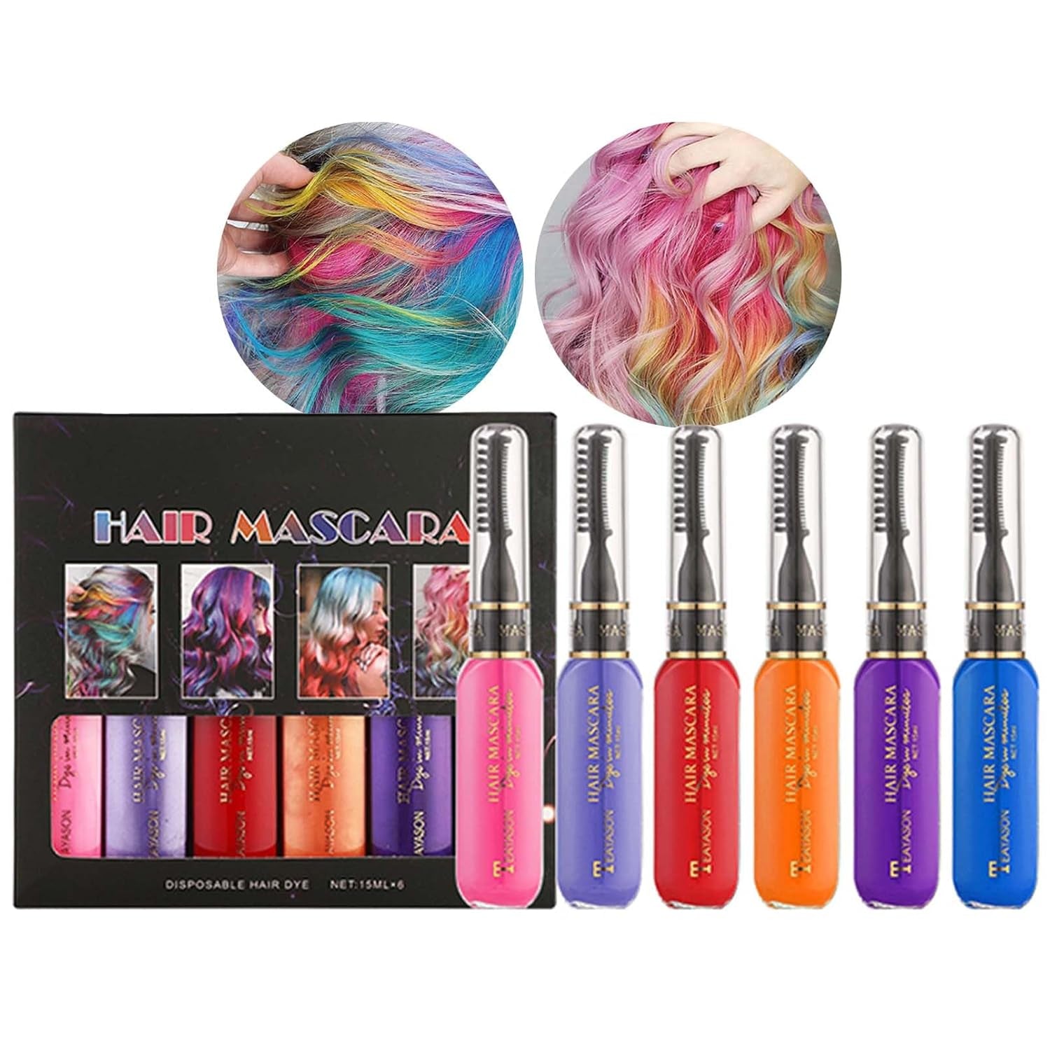 Vopsea de păr instant, 6 culori Mascara de păr temporară pentru fete și femei, cretă de păr lavabilă, vopsea de păr Rainbow Hair Mascara pentru carnaval, Halloween, Cosplay, petrecere, zi de naștere (A) Vopsea pentru par Naty Shop A 90 Ml (1 pachet)