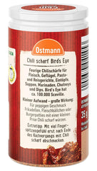 Ostmann Gewürze - Chili scharf Bird's Eye | Féurige Scharfe für Fleischgerichte und Eintöpfe | 35 g in Der Streudose
