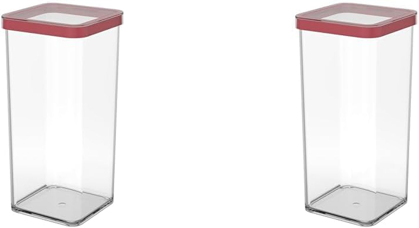 Rotho Loft set de 5 borcane de depozitare cu capac, diferite dimensiuni, plastic alimentar (PP) fără BPA, transparent/roșu, (21,4 x 21,4 x 23,5 cm) Cutii depozitare alimente Naty Shop 1.5L (pachet de 2)