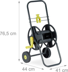 Cărucior furtun Relaxdays 45m, rolă mobilă pentru furtun de grădină și balcon, cu ghidaj pentru furtun, 76,5x44x41 cm, gri-galben