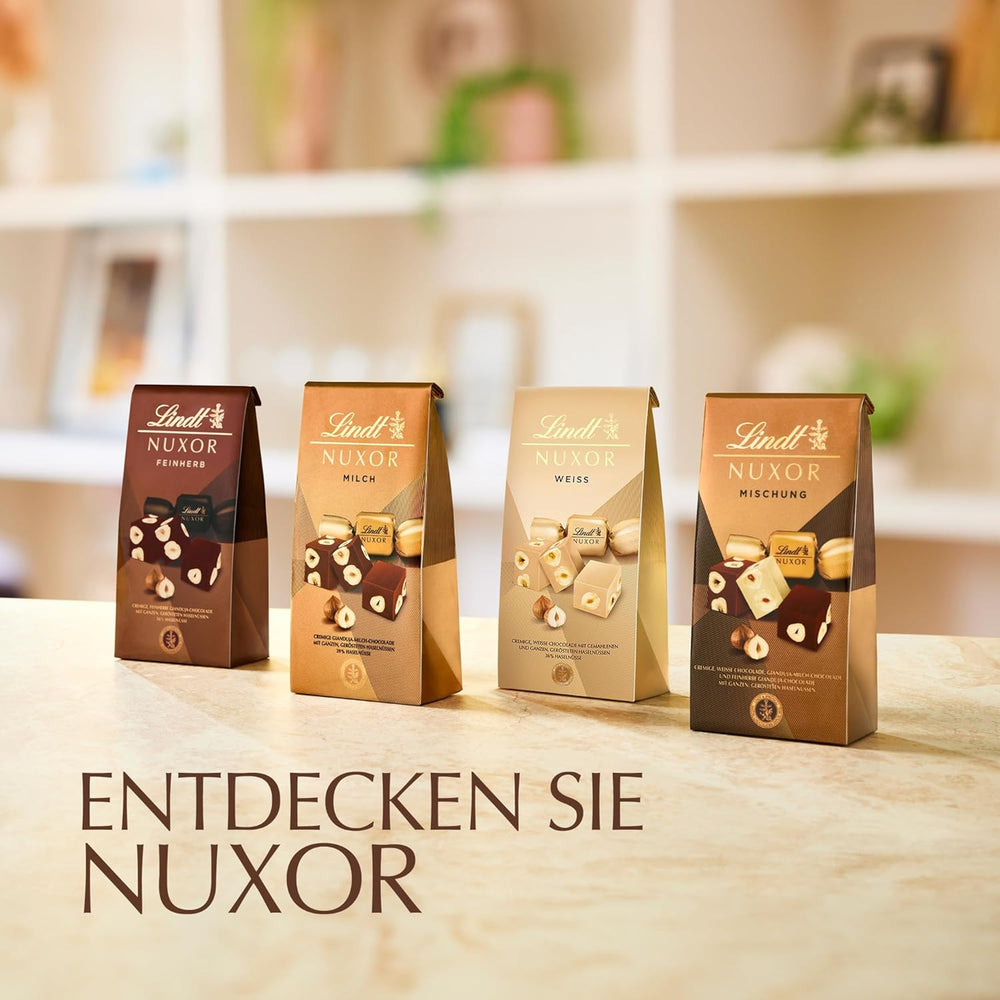 Lindt Chocolate | Mix for bag NUXOR | 103g | Gianduja Creamy Chocolate Cubes in Three Assortments with Roasted Whole Hazelnuts | Chocolate gift