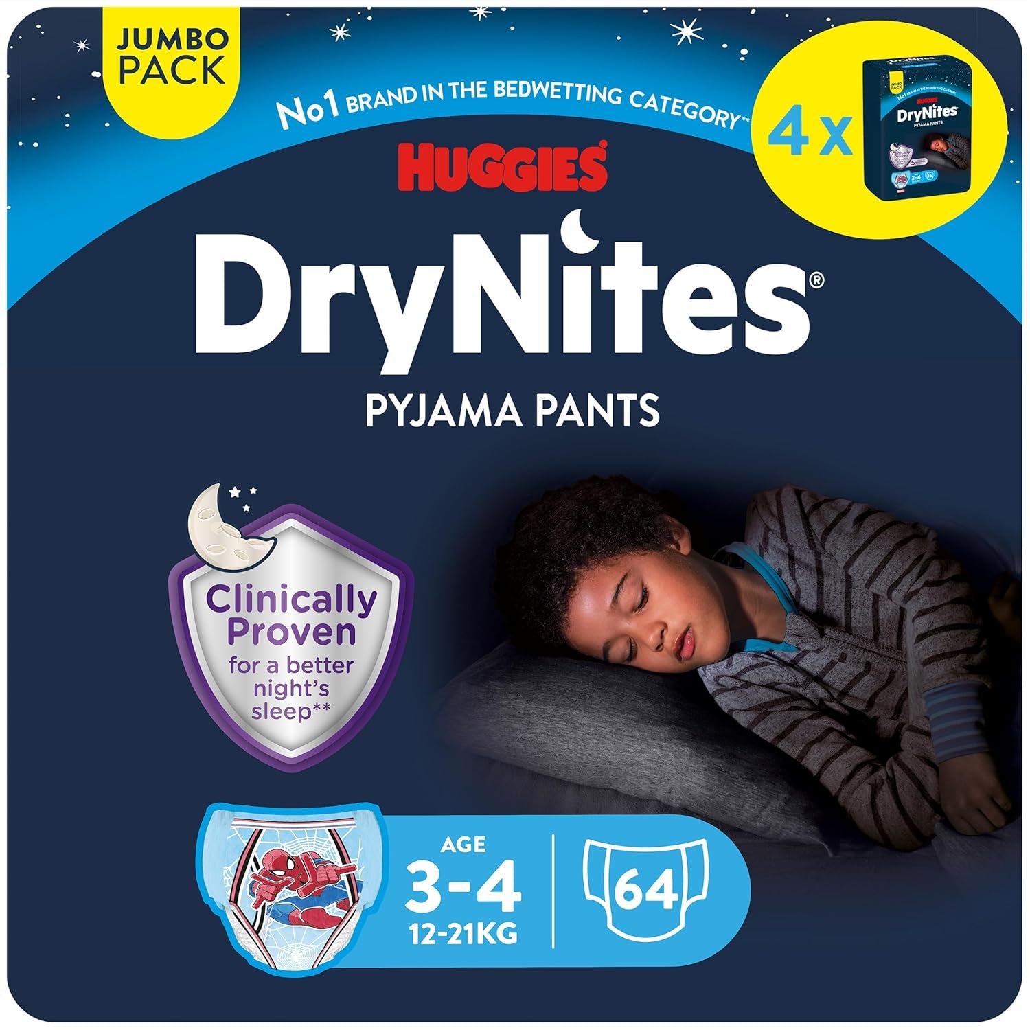 DryNites Absorbent Overnight Bedwetting Diapers for Boys 4-7 Years (17-30kg), Jumbo Monthly Pack, 64 Count