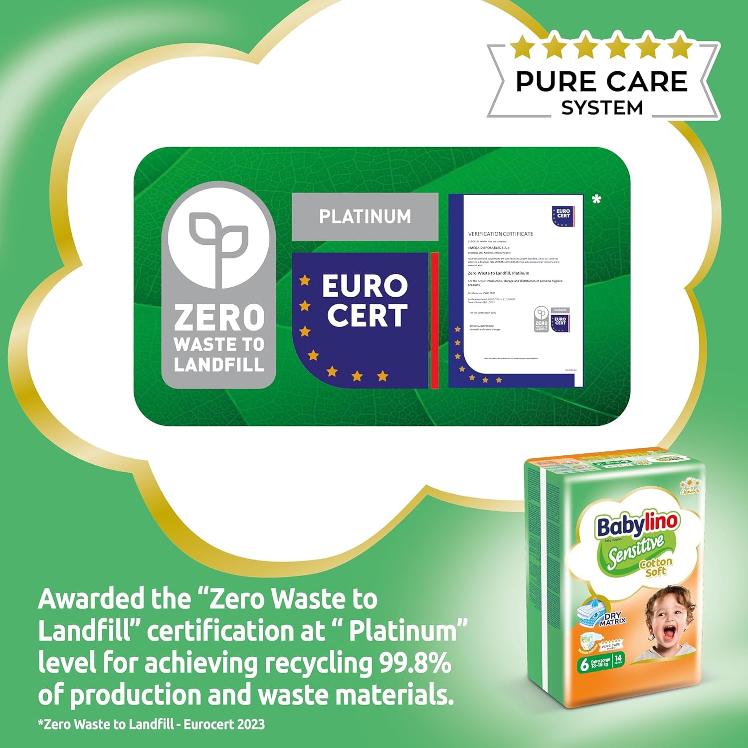 Diapers for sensitive babies, size 6, extra large (13-18 kg), 114 diapers