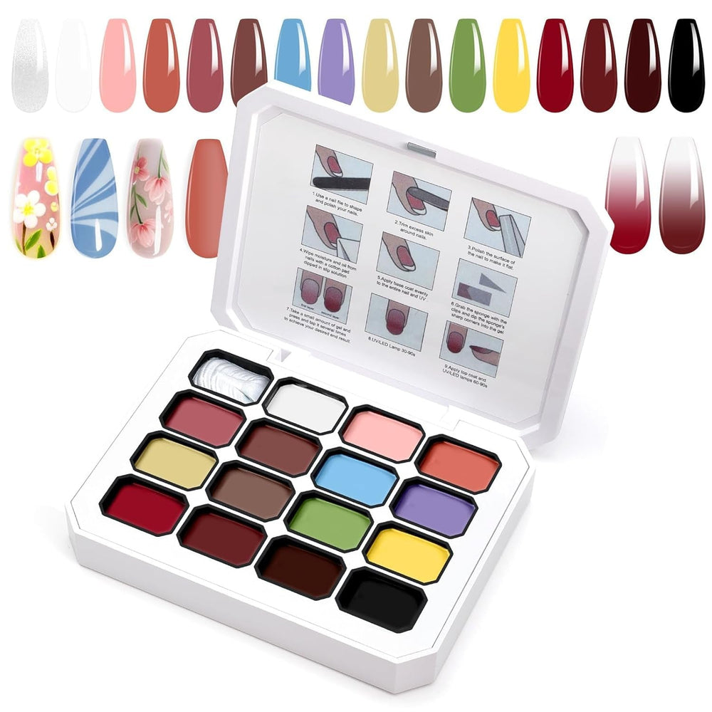 Gradient Painting Gel, 12 Colors Ombre Gel Nail Polish with 100Pcs Nail Sponges & 4 Claws Metal Grabber for French Manicure DIY Nail Art,Set I