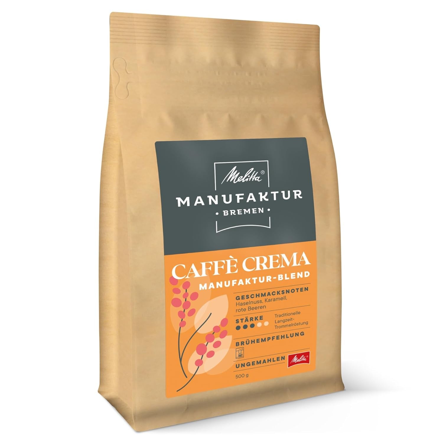 Cafea specială Melitta Manufaktur-Kaffee Caffè Crema, cafea de fermă de origine unică din Costa Rica, prăjită în Germania Cafea Naty Shop 500 grame Caffè Crema