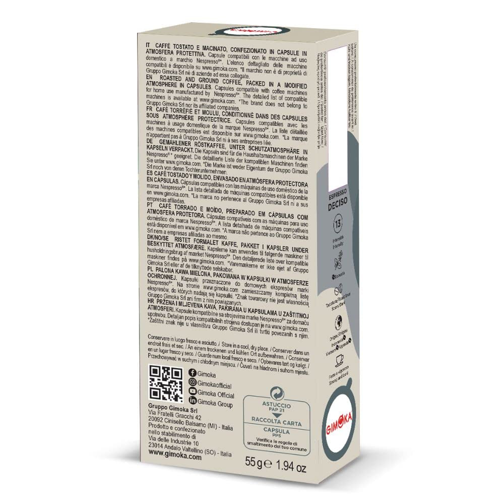 Gimoka Kaffeekapseln Espresso Deciso, Intensität 13/13-100 Kapsel - Kompatibel mit Nespresso* Haushalts-Espressomaschinen - 100 Stück (10 x 10 Getränke) - Hergestellt in Italien