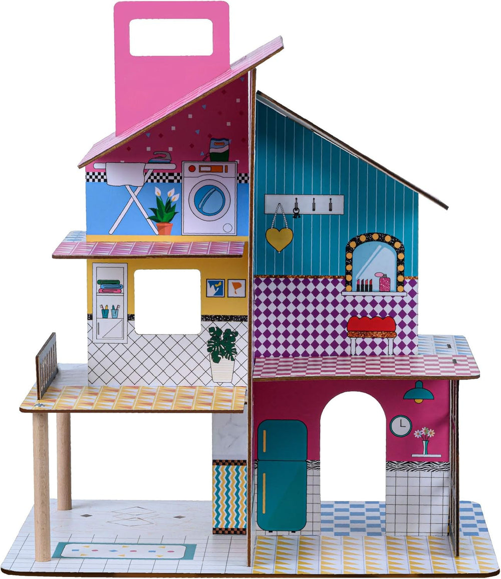 Olivia'S Little World 360 Wooden Dollhouse for Kids 3.5" Dolls and 12 Accessories Multicolor TD-13260C Dollhouses Naty Shop