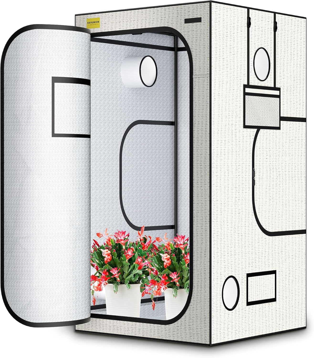 Grow Tent 60x60x180cm, Oxford 600D Material with Polyester Reflective Film, 22mm Steel Tubes, Vents and Viewing Windows, Grow Tents for Hydroponics, Greenhouses and Indoor Gardens