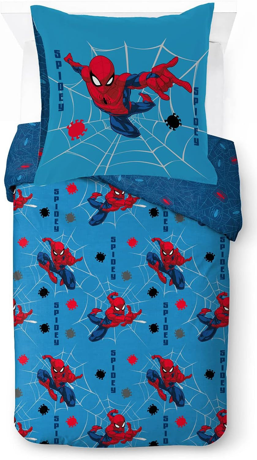 Lenjerie de pat pentru copii, personaje Disney, 100% bumbac Lenjerie de pat - copii Naty Shop Albastru - Spiderman 135X200/80X80 (2 Piece)