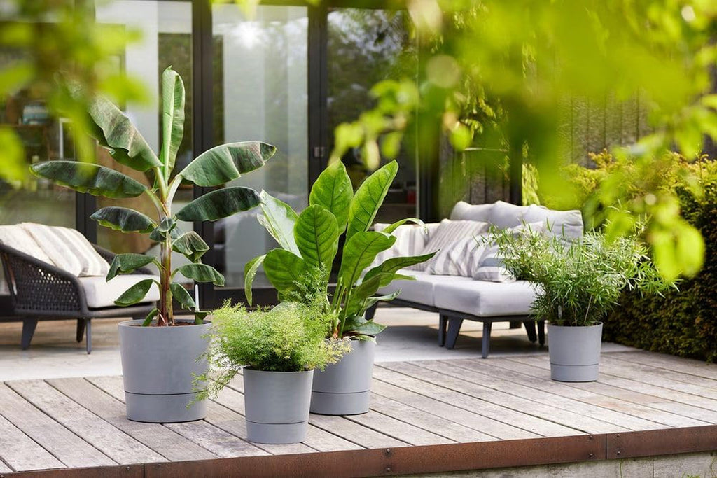 Ghiveci elho Greensense Aqua Care Round 35 cu rezervor de apă integrat - pentru interior și exterior - 100% plastic reciclat - Ø 34,5 x H 34,1 cm - Gri/Beton deschis