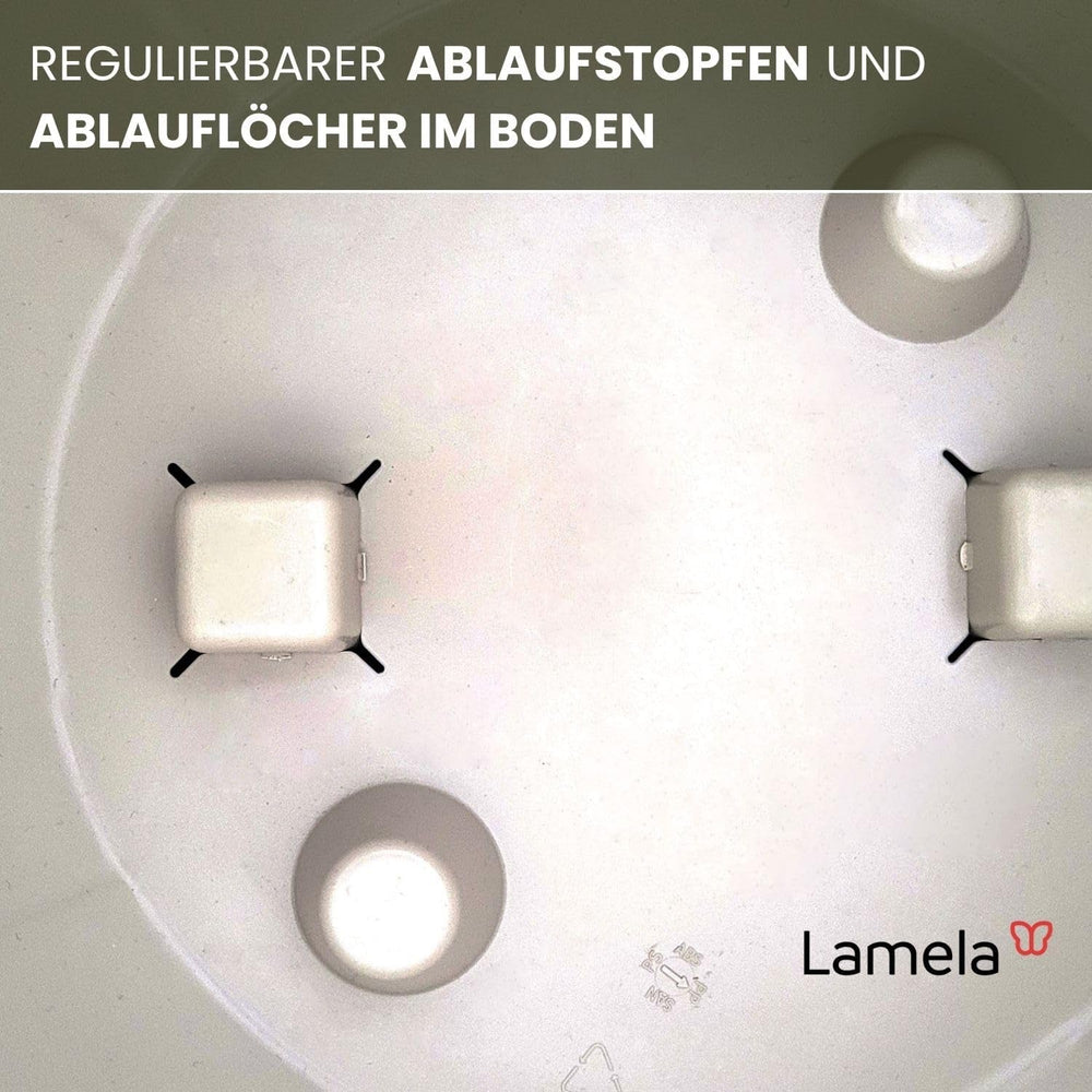 Ghiveci LAMELA cu picioare elegante – Ghiveci bej cu drenaj – Rotund Ø 23 cm, 3L – Ghiveci pentru interior și exterior, bej
