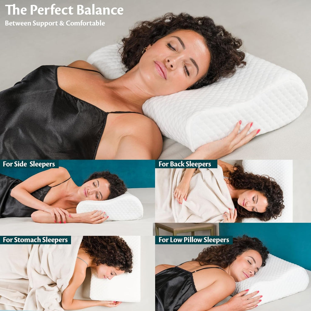 Suport pentru gât Pernă cu înălțime reglabilă din spumă de memorie Pernă ortopedică și ergonomică pentru pat Perna ajută la durerea de gât Suport pentru gât și anti sforăit Polyes lavabil. Capac Perne ortopedice cervicale Naty Shop