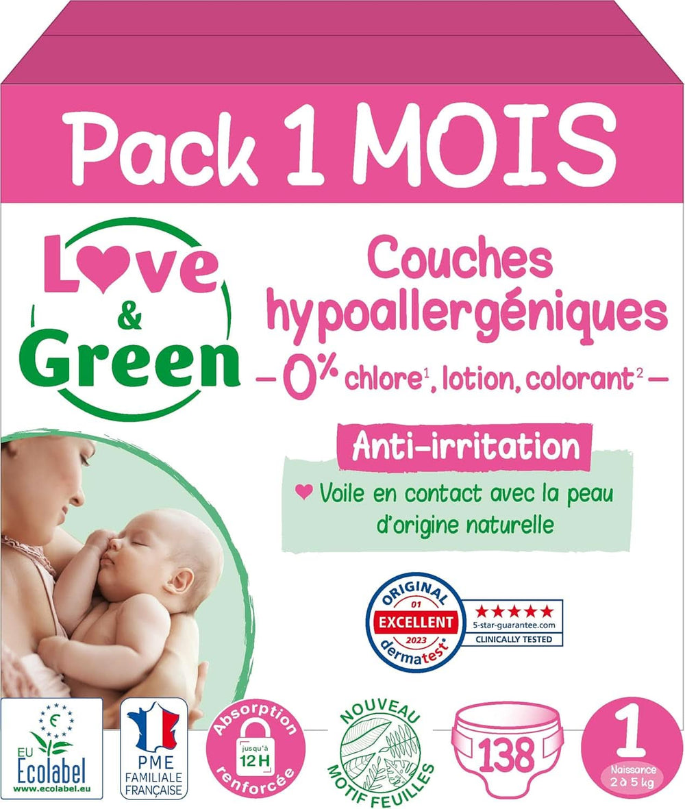 Love & Green, scutece hipoalergenice produse in Elvetia, marimile 1 si 2 Mama si Copilul Naty Shop Marimea 1 (138 buc)