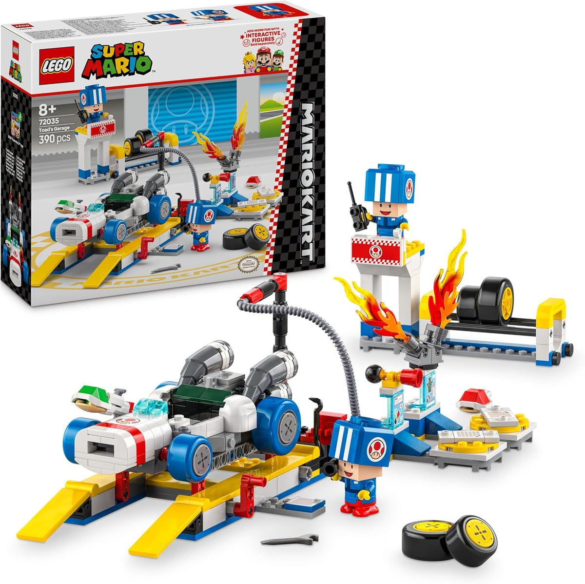 LEGO Super Mario: Mario Kart – Toad's Garage Set, Nintendo Mechanic Toy with 2 Blue Toad Character Figures for Independent Play, Birthday Gift for Boys, Girls and Gamers Aged 8 Plus 72035