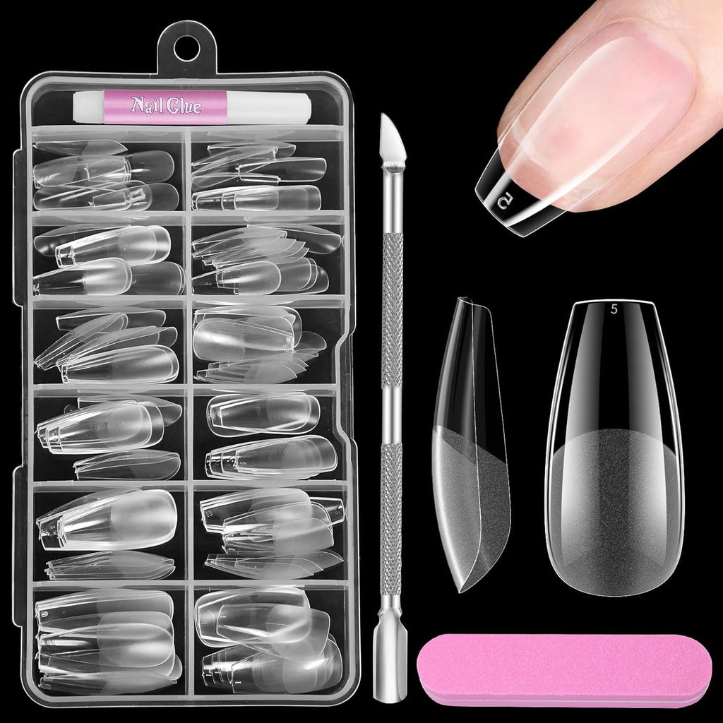 Unghii scurte cu acoperire completă, 120 de bucăți, 12 dimensiuni, vârfuri de unghii scurte pentru unghii cu gel, unghii artificiale pentru lipire, set de unghii cu pile de lipit, lustruitor de unghii, împingător de cuticule