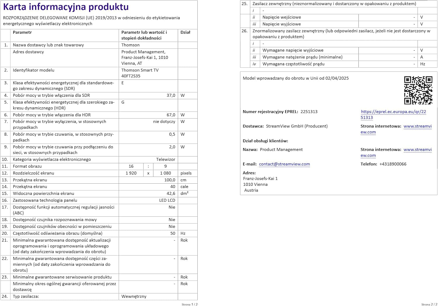 Televizor inteligent THOMSON FHD de 40 de inci (100 cm), Wi-Fi, control vocal, HDR10, Dolby Audio, tuner triplu (cablu/satelit/antenă), HDMI, USB, 1 GB RAM, 4 GB Flash – 40FT2S35