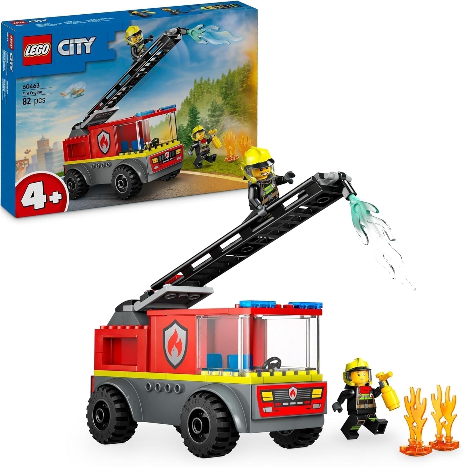 Camion cu scară de incendiu LEGO City - Camion de pompieri jucărie cu 2 minifigurine de pompieri pentru băieți și fete de la 4 ani - jucărie educativă - cadou pentru preșcolari 60463 Seturi de constructie Besuche den LEGO-Store Titlu implicit