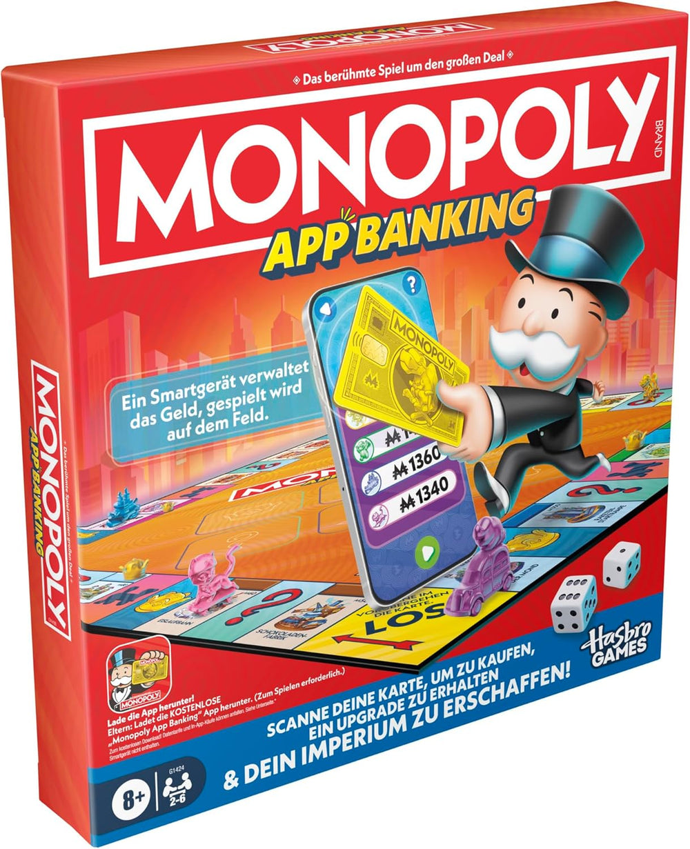 Monopoly Board Game App Banking - German version, modern version of the classic electronic game for children aged 8 and up, for 2 to 6 players