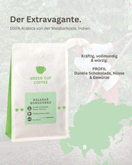 Coffee - Malabar Monsoon I 100% Arabica I Kaffeebohnen 1kg I Ideal für Moka kanne, Siebträger & Vollautomat mit schokoladig, nussigen Aromen I dunkle Röstung