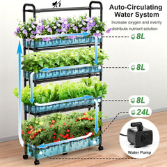 Large Hydroponic Grow System Kit 120 Capsules Vertical Hydroponic Garden with 2 Lighting Modes Grow Light Automatic Water Circulation System 48L Indoor Herb Gardening System
