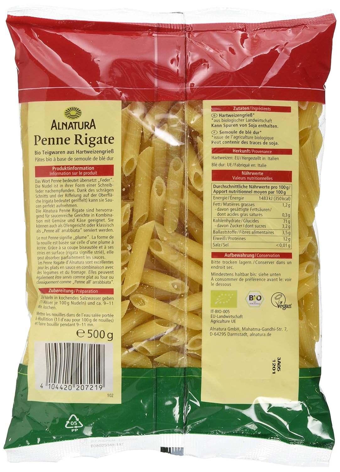 Organic pasta Penne Rigate, 500g