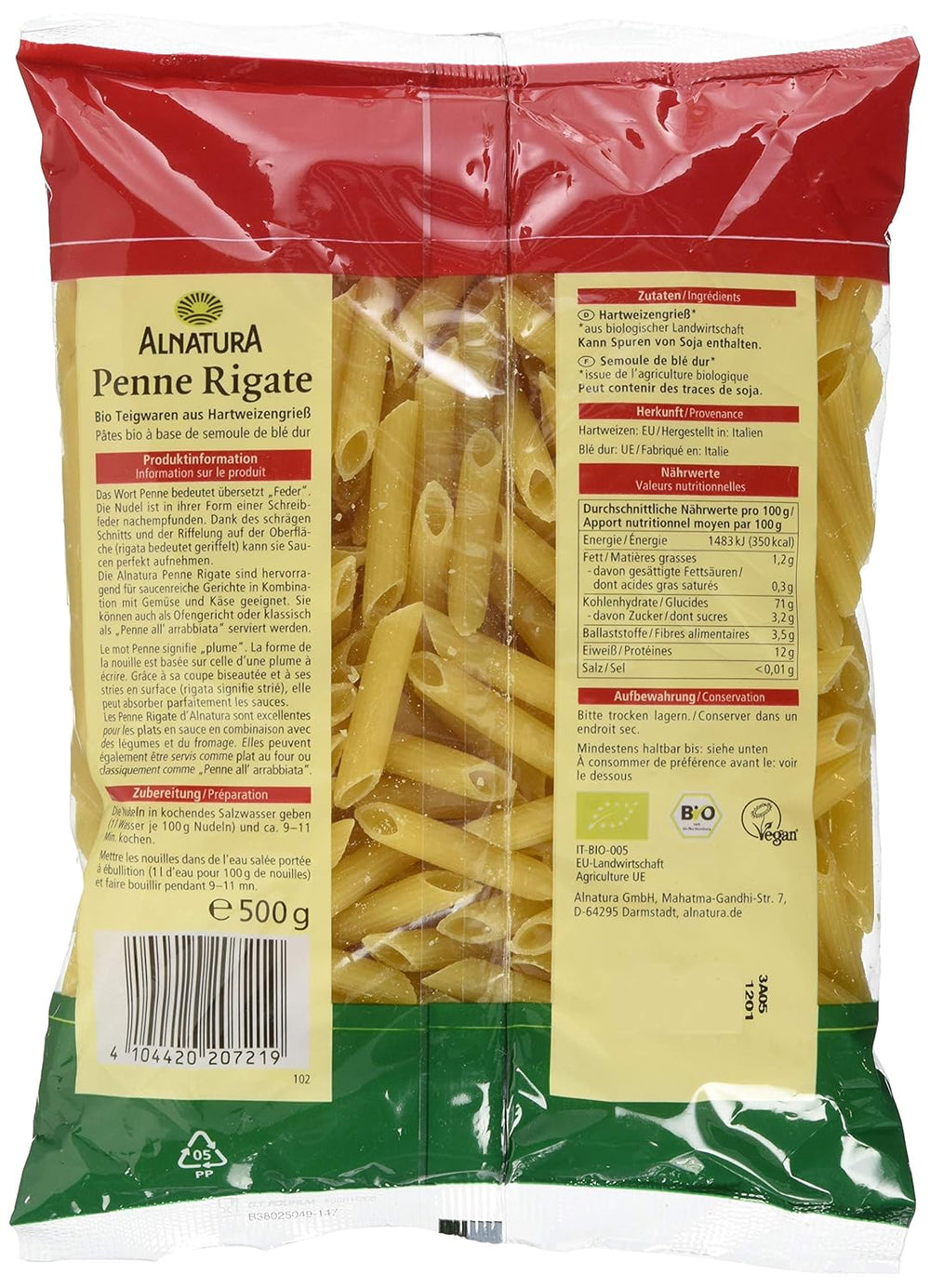 Organic pasta Penne Rigate, 500g