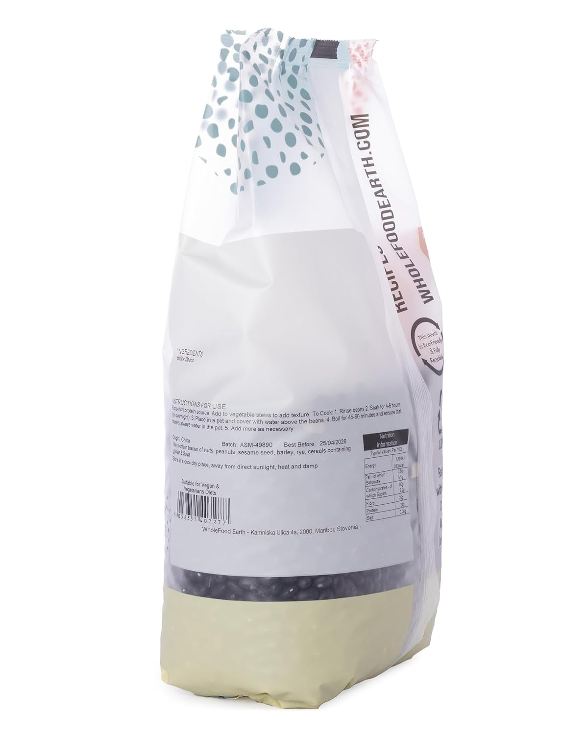 Black beans Wholefood Earth 1 kg non-GMO Natural high in fiber high in protein