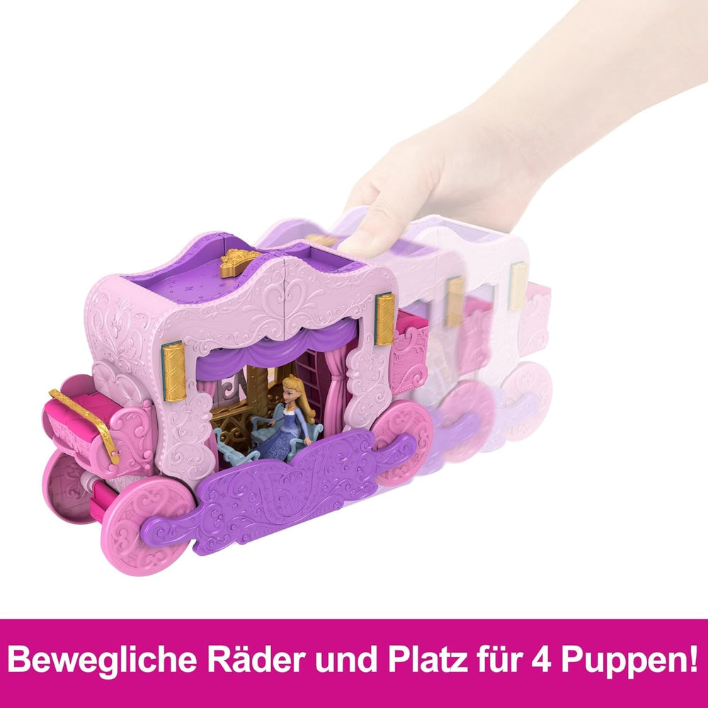 Mattel Disney Princess Transforming Playset Carriage to Castle With Little Aurora Doll, 3 nivele, 6 zone de joc, 4 figuri, mobilier și accesorii HWX17 Papusi Naty Shop