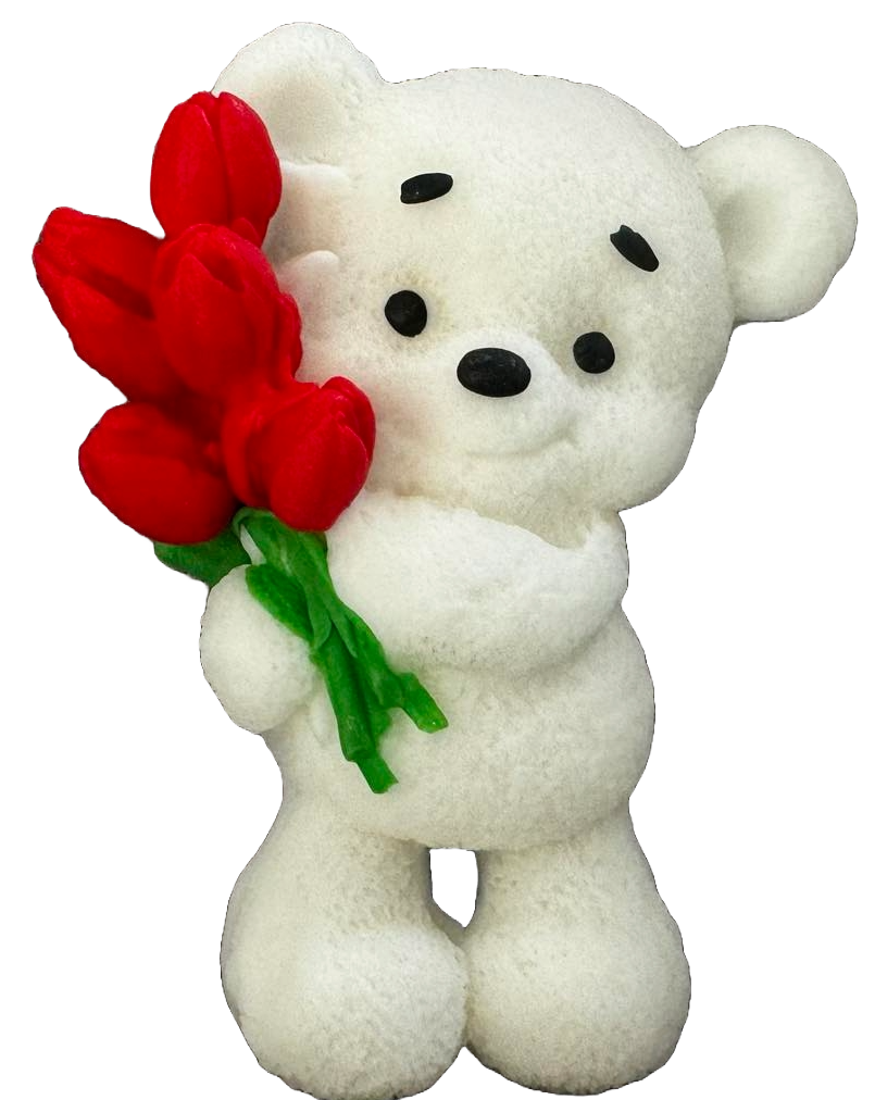 Decoratiune comestibila din zahar, Ursulet cu lalele Decoratiuni din Pasta de Zahar Naty Shop