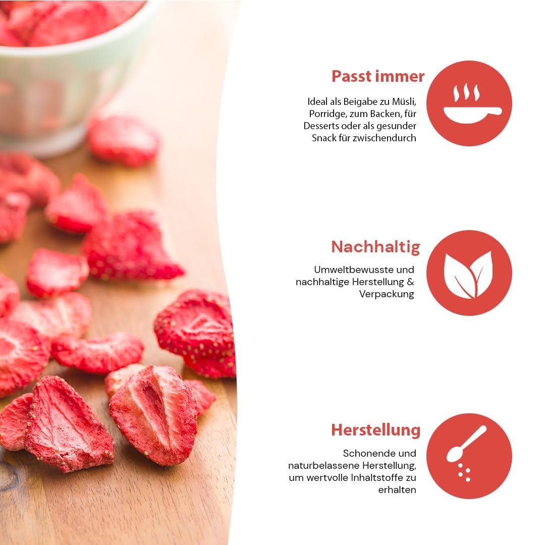 '- 150 g căpșuni liofilizate 100% naturale și pure - Căpșuni uscate în felii - Fructe uscate liofilizate fără adaos de zahăr - Cipsuri de căpșuni neîndulcite Produse deshidratate Naty Shop