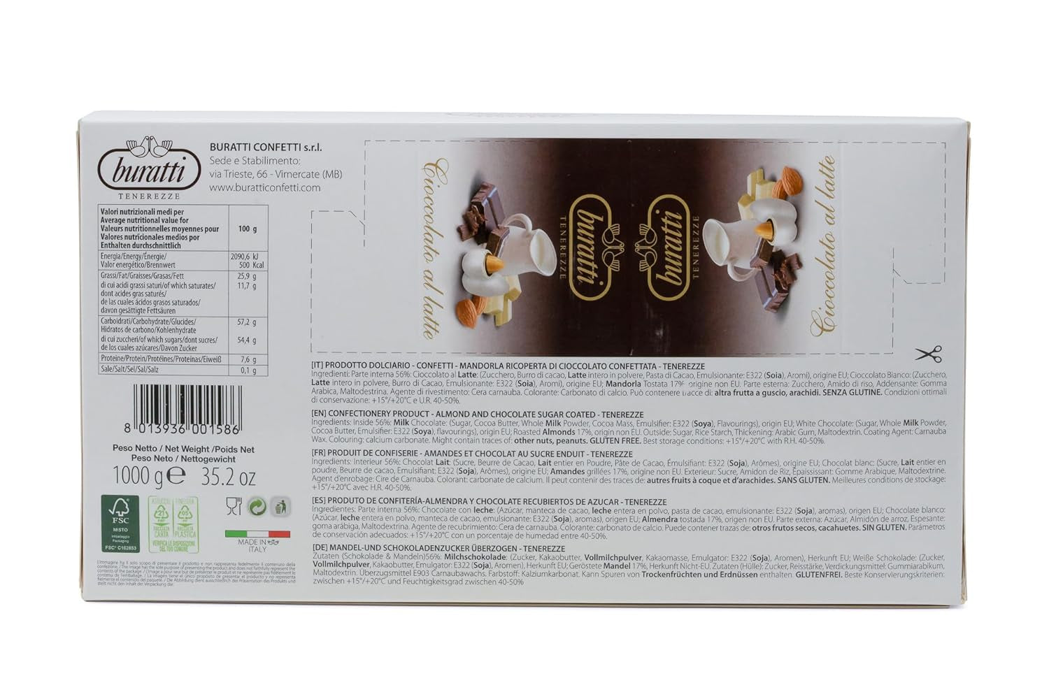 Almonds covered with white chocolate Tenerezze, 1 piece