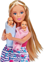 Simba 105733333 - Steffi Love Welcome Twins, Păpușă însărcinată, cu gemeni, cu masă de înfășat și cadă, accesorii, Păpușă la modă, 29 cm, pentru copii de la 3 ani în sus