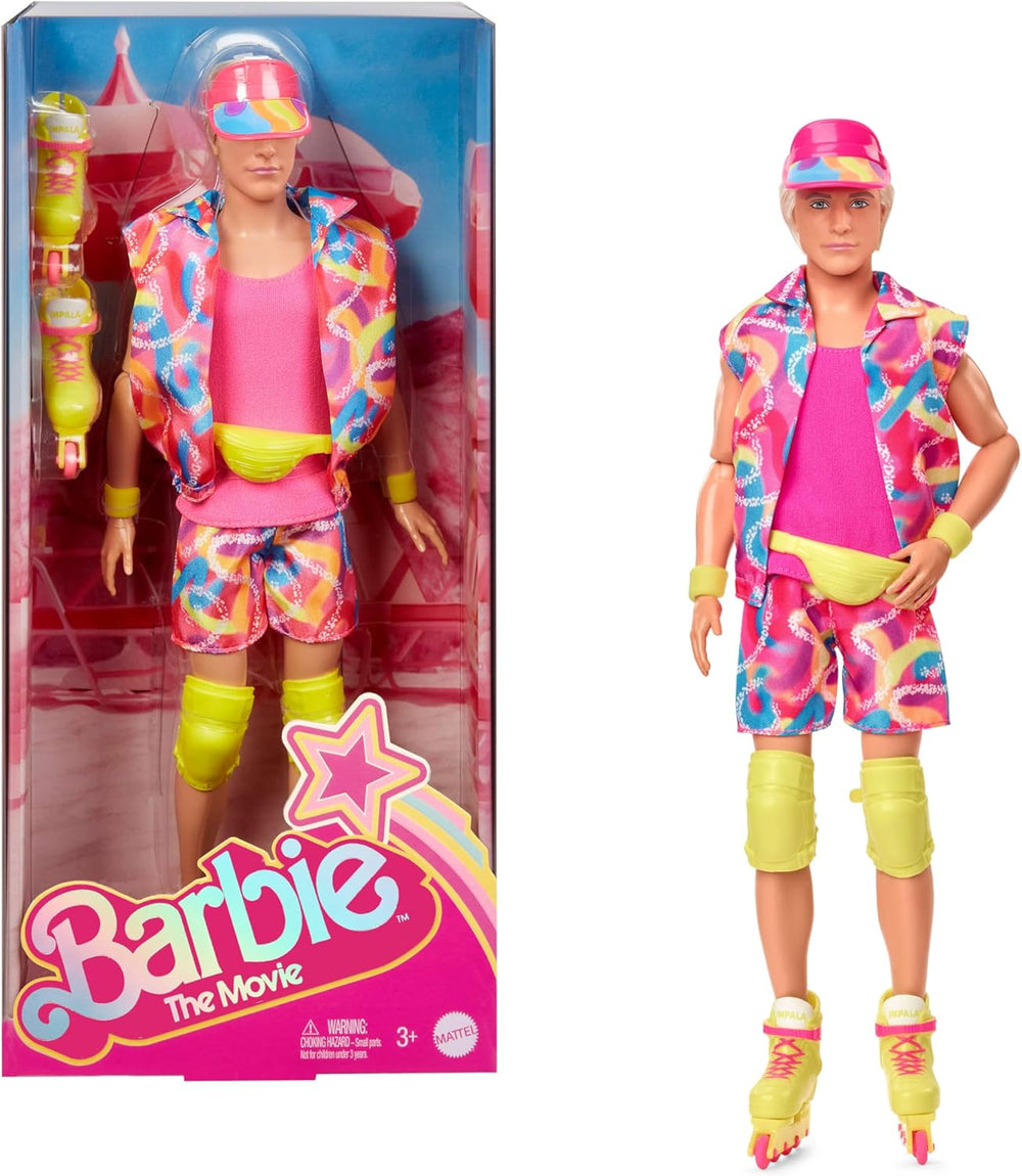 Păpușă Barbie Ken de colecție din film, cu ținută de patinaj în stil retro și patine inline, JBJ51, [Multicolor]