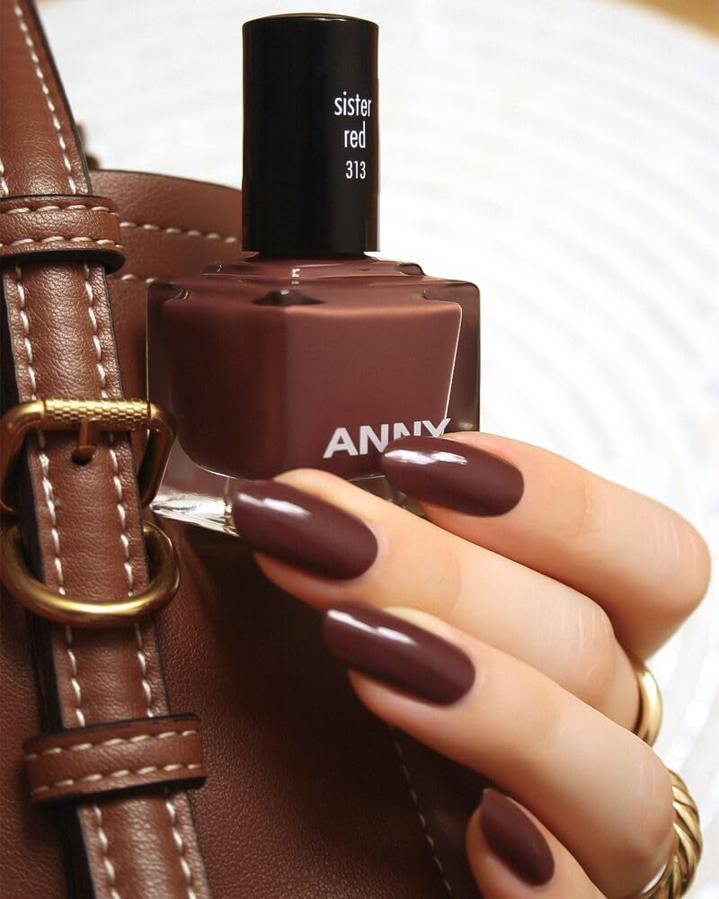 ANNY Nail Polish - High quality, long-lasting, chip-resistant and quick-drying colored nail polish, color: sister red - elegant mocha brown - 15 ml