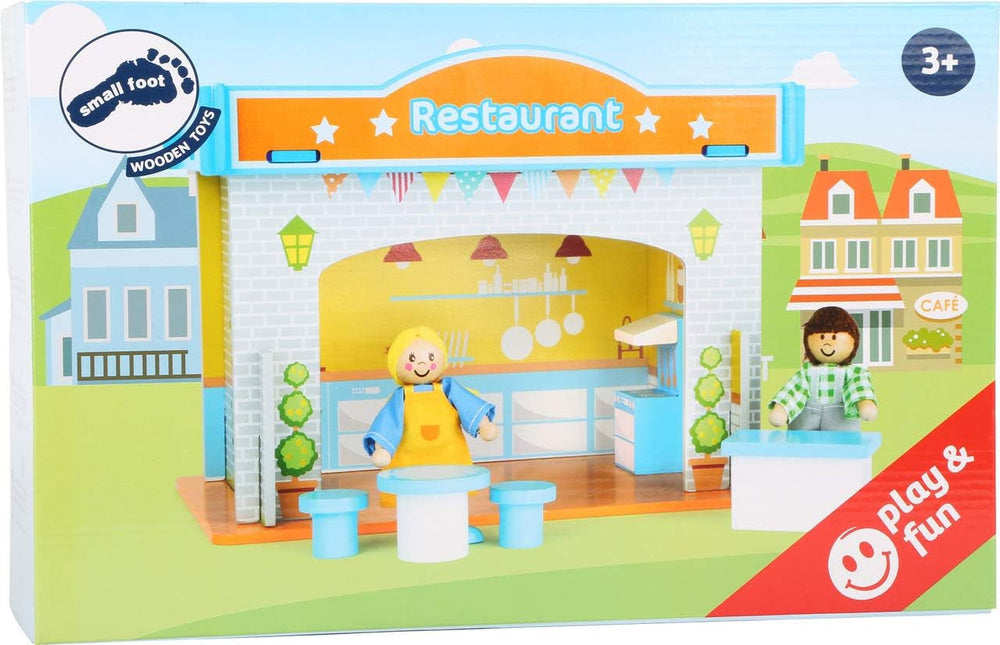 Small Foot 10852 Playhouse Restaurant Made of wood, With 2 doll figures, accessories and removable roof, From 3 years Naty Shop Dollhouses