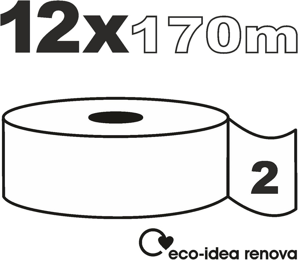 Hârtie igienică Renova Jumbo BLK, 12 role la 170 M, hârtie albă, 2 straturi