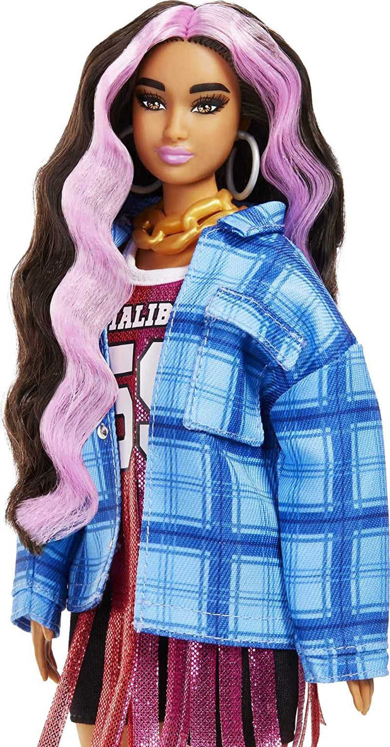 Barbie HDJ46 - Extra Doll in Dress with Basketball Jersey and Accessories, with Corgi Pet, Extra Long Curly Hair with Pink Streaks and Flexible Joints, Gift Toy for Kids 3+ Naty Shop Dolls