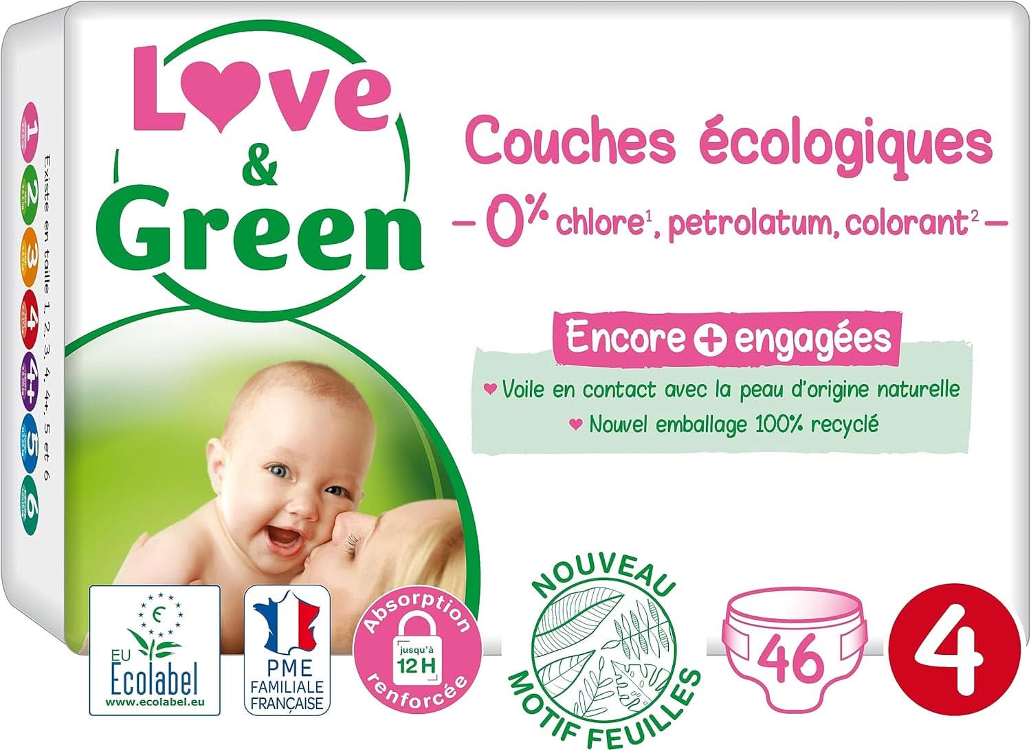 Love & Green, chlorine-free diapers, package for 1 month, size 4 Mother and Child Naty Shop