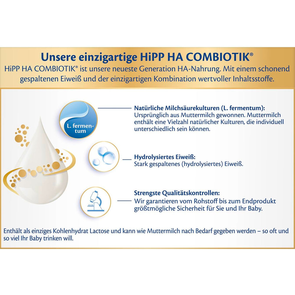 HiPP PRE HA Combiotik (4 x 600g), hydrolysed milk powder formula for infants from birth, with natural lactic acid cultures, for sensitive immune systems