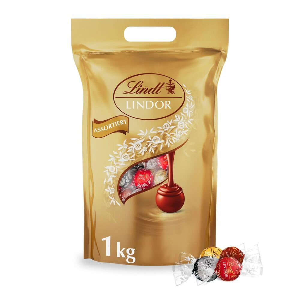 Classic assortment of Lindt chocolate balls LINDOR | approx. 80 balls of chocolate (milk, white, dark 60%, hazelnut) | Bulk package, 1 kg