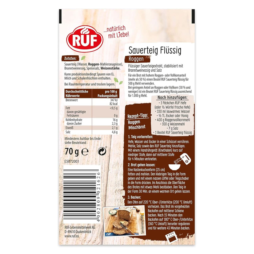 RUF Rye Sourdough Liquid, liquid extract for bread dough and rolls, Sourdough, rye and wholemeal bread, 170 grams Kitchen Naty Shop