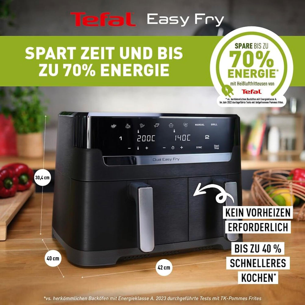 Tefal Dual Easy Fry Hot Air Fryer with two chambers, 5.2/3.1 liter capacity, two independent drawers, 7 programs Home Appliances Naty Shop