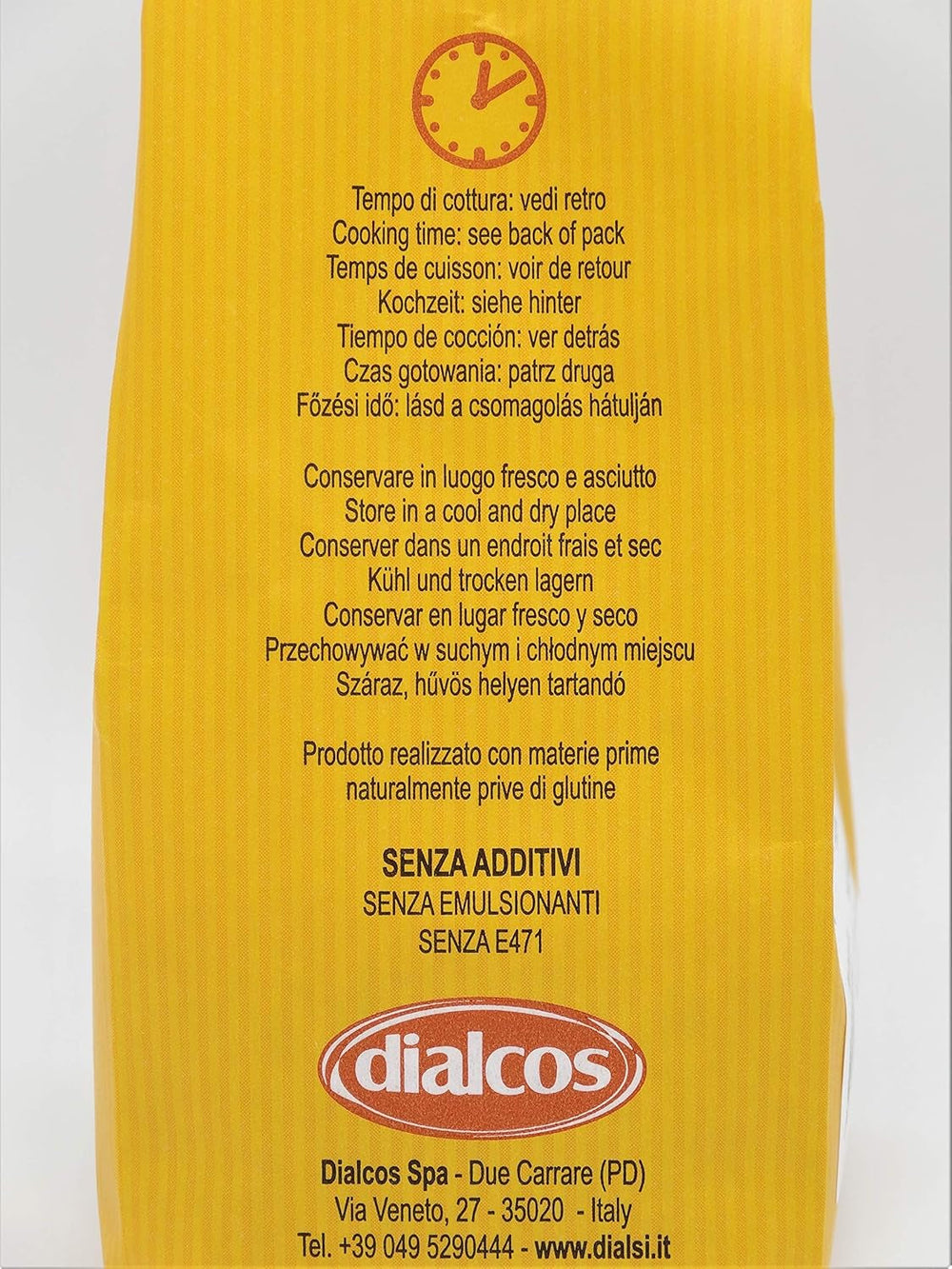 Paste Dialsi în formă de stea, paste fără gluten din porumb și orez, trase în bronz, ingrediente 100% italiene, fără aditivi, se gătește în 8-9 minute, pachet de 300g